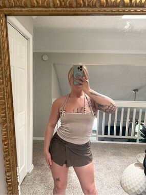 SHEIN Beige Shimmer Halter Crop Top